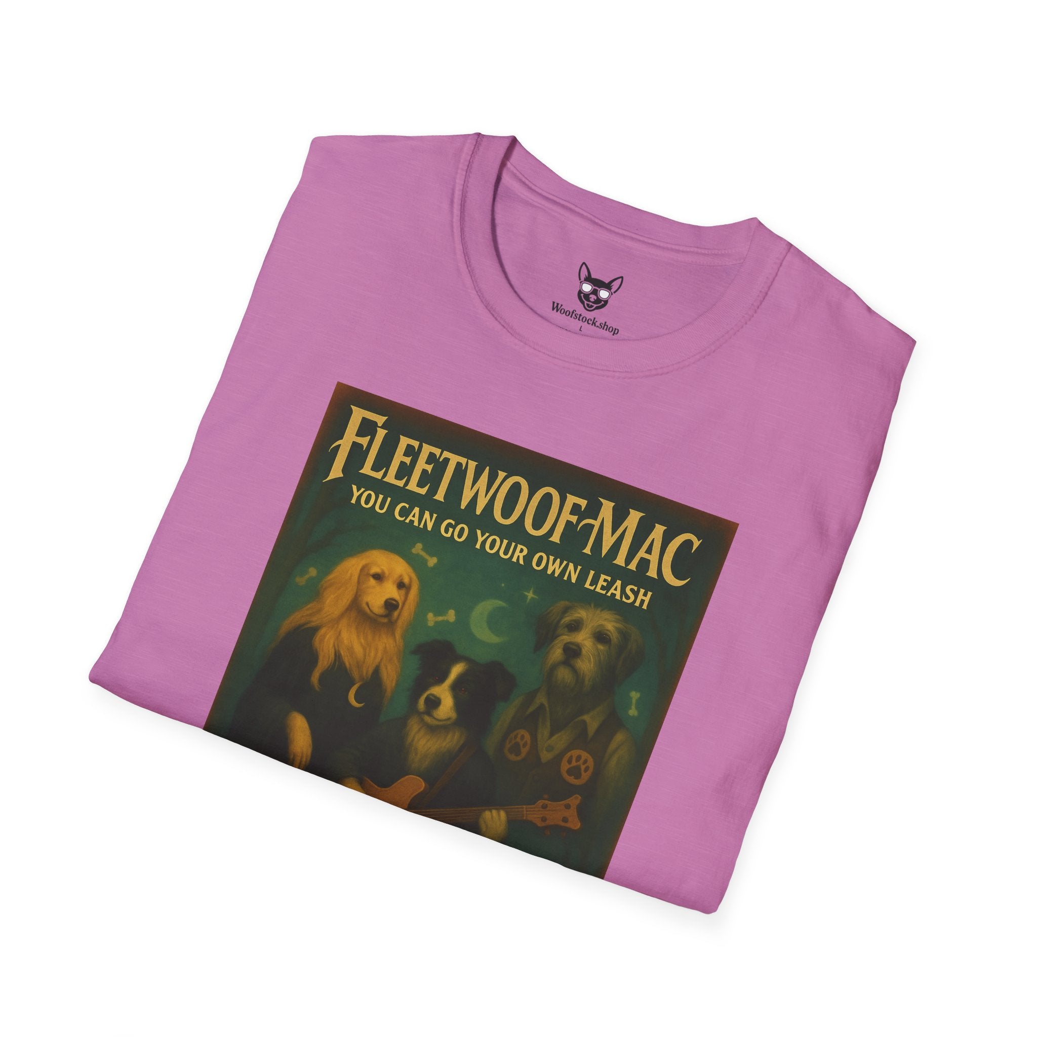Fleetwood Mac Concert Poster Dog Parody Unisex Softstyle T-Shirt – Funny Tee for Music and Dog Lovers